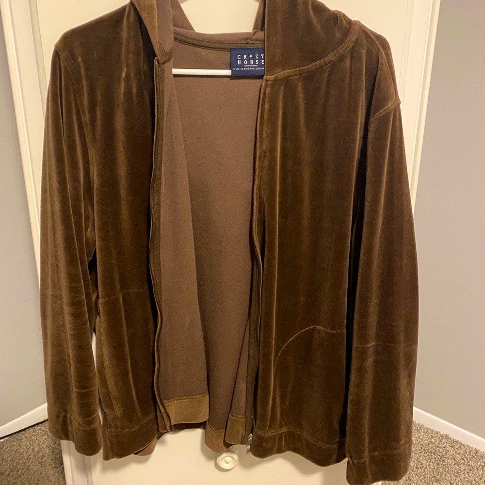Brown Velour Zip-up Jacket